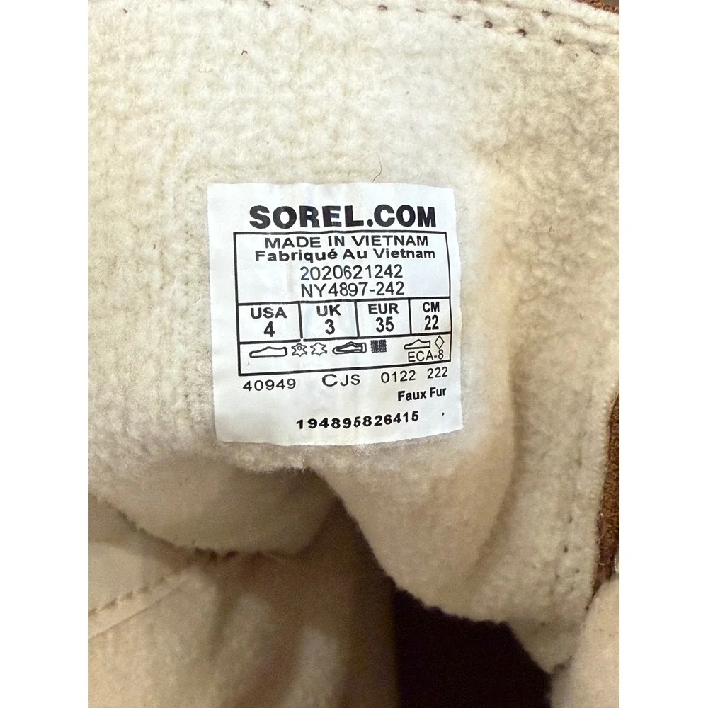Sorel Girls Explorer Leather Boot Waterproof Tan Faux Fur‎ Youth 4